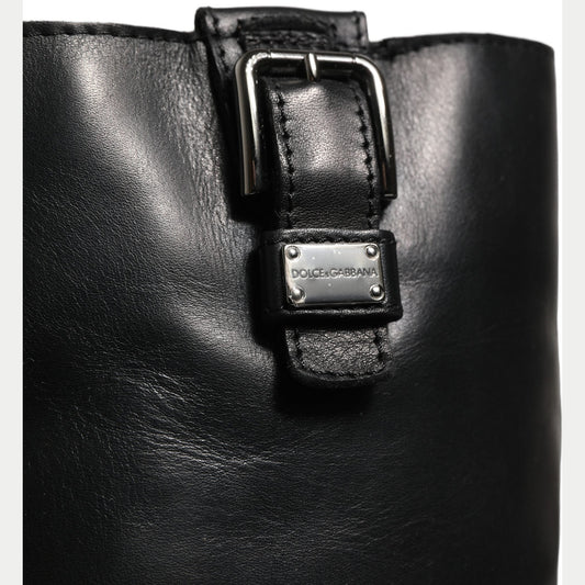 Dolce & Gabbana Black Leather Buckle Detail Mid Calf Boots Shoes