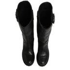 Dolce & Gabbana Black Leather Buckle Detail Mid Calf Boots Shoes