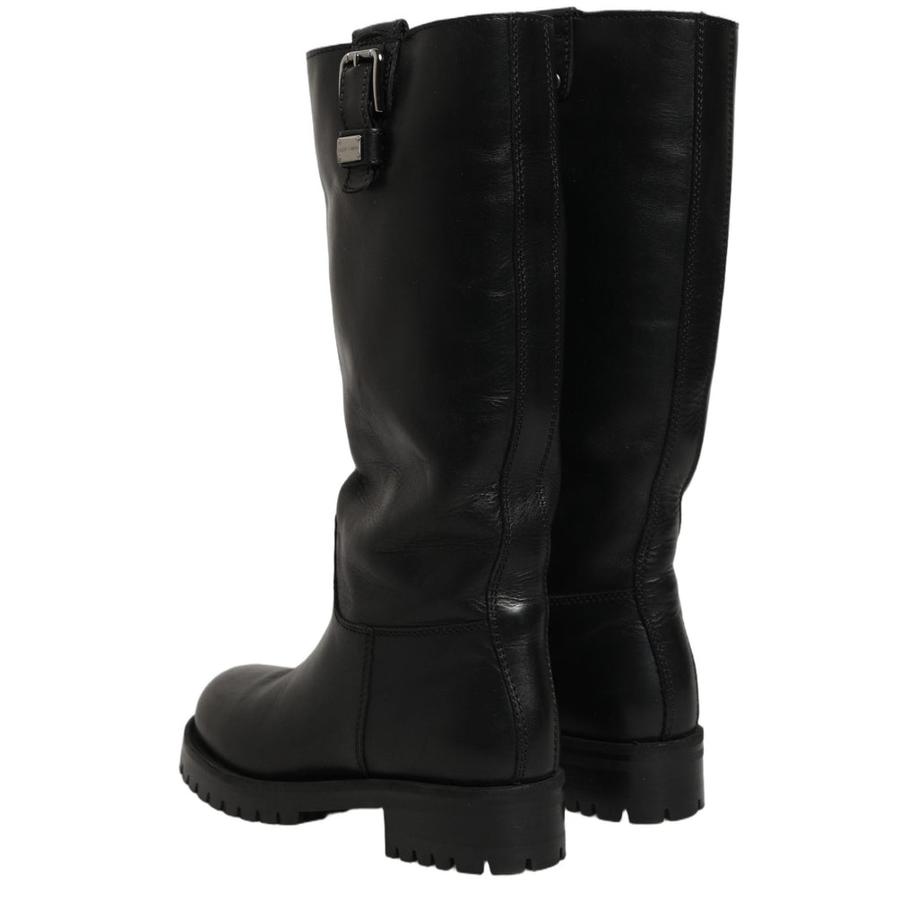Dolce & Gabbana Black Leather Buckle Detail Mid Calf Boots Shoes