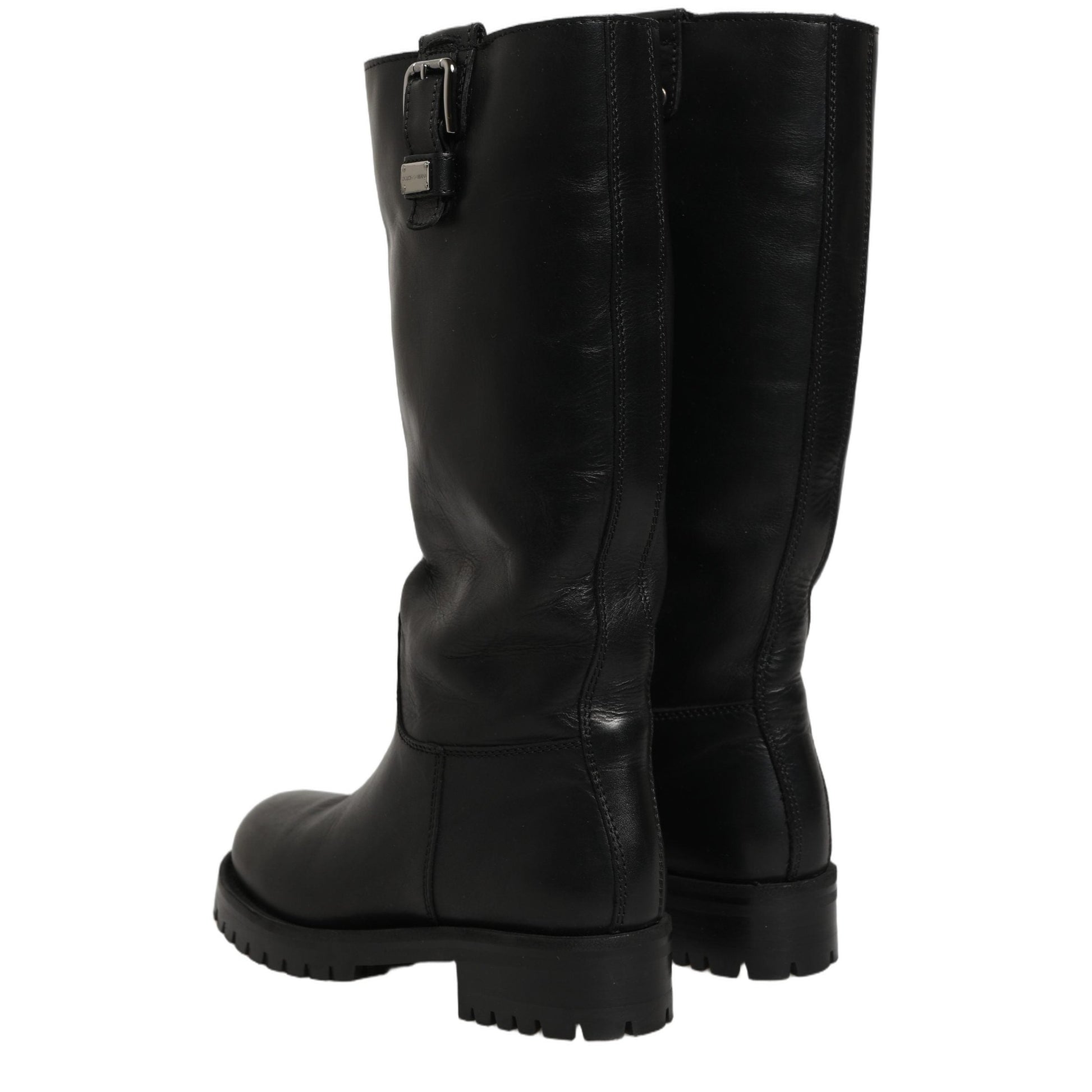 Dolce & Gabbana Black Leather Buckle Detail Mid Calf Boots Shoes