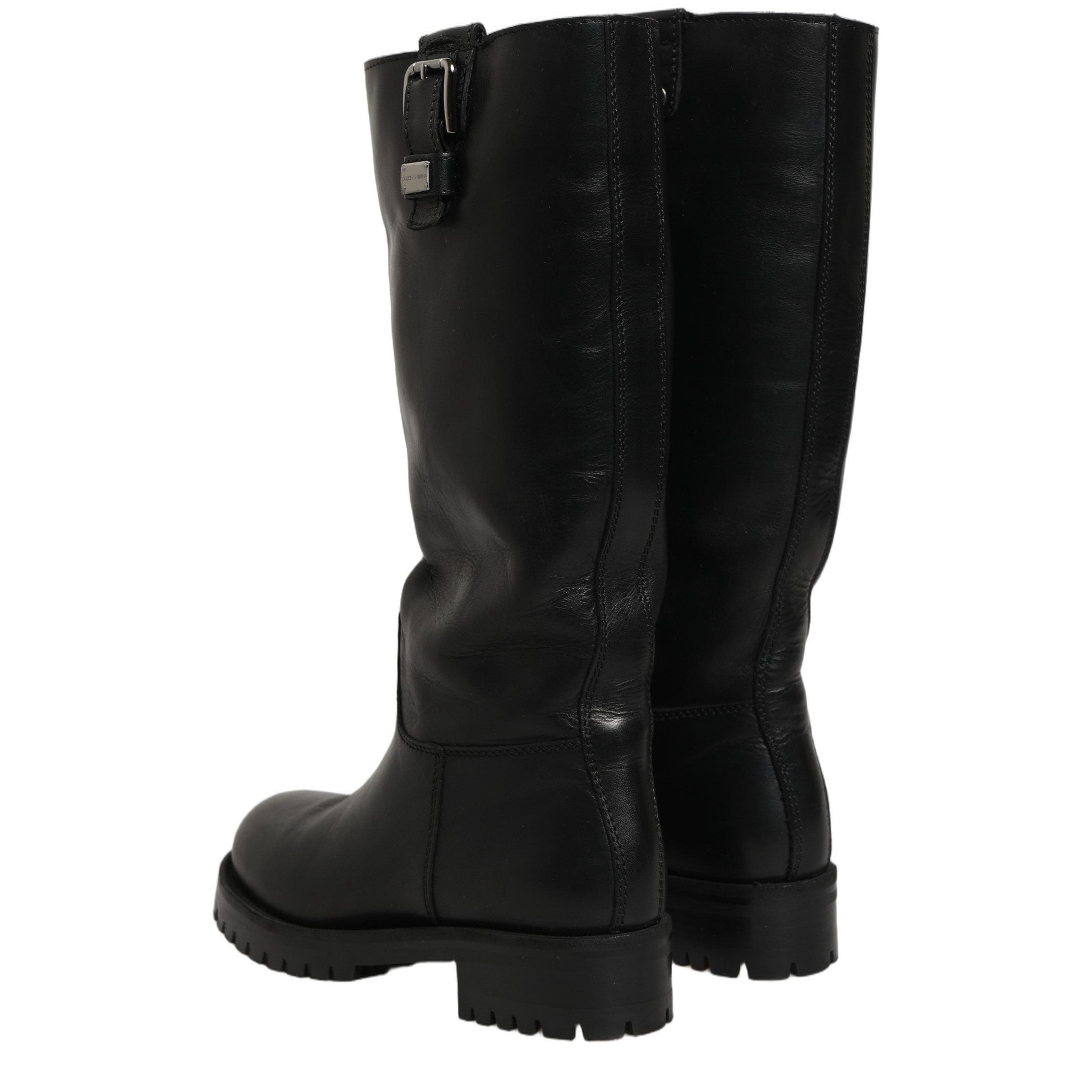 Dolce & Gabbana Black Leather Buckle Detail Mid Calf Boots Shoes