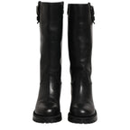 Dolce & Gabbana Black Leather Buckle Detail Mid Calf Boots Shoes