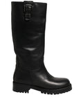 Dolce & Gabbana black leather mid-calf boots with buckle detail and chunky heel, stylish footwear for women.