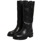 Dolce & Gabbana Black Leather Buckle Detail Mid Calf Boots Shoes