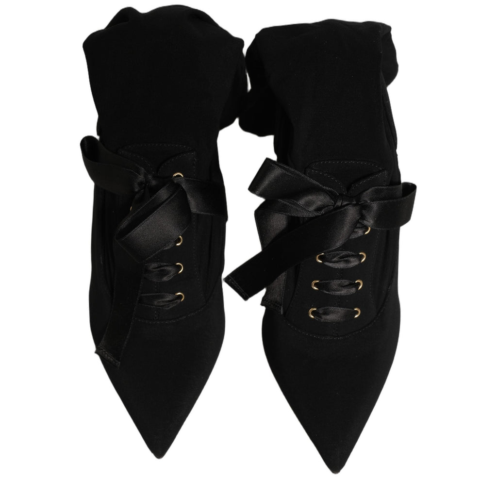 Dolce & Gabbana Black Stiletto Heels Mid Calf Boots Shoes