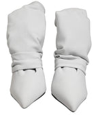 Dolce & Gabbana gray stretch sock ankle boots with block heels, featuring a sleek design and smooth fabric finish.