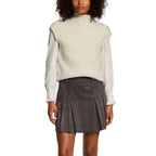 Beige polyester sleeveless sweater by Morgan De Toi, showcasing its soft fabric and stylish sleeveless design.