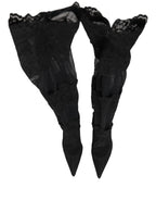 Dolce & Gabbana Black Over The Knee Sock Pumps Boots Shoes