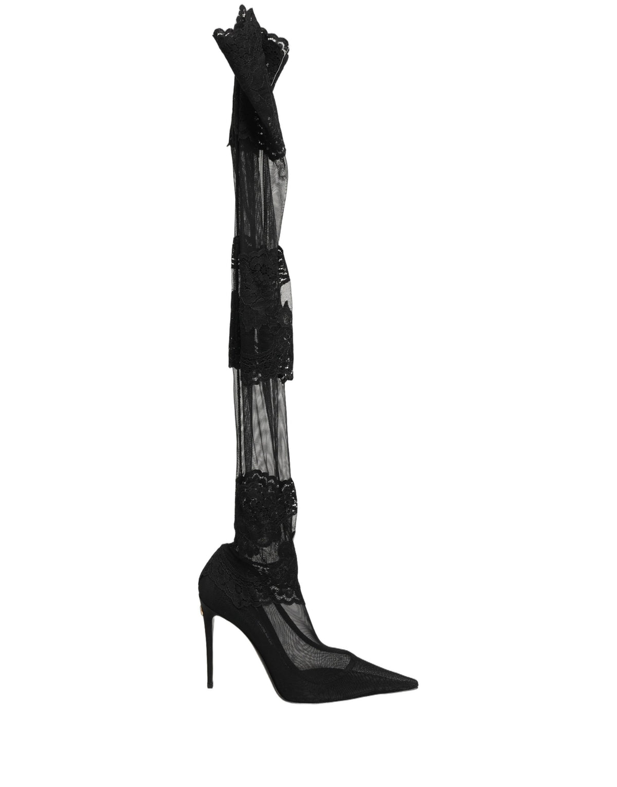 Dolce & Gabbana black over-the-knee sock pumps boots with sleek design and pointed heels, stylish footwear for women.