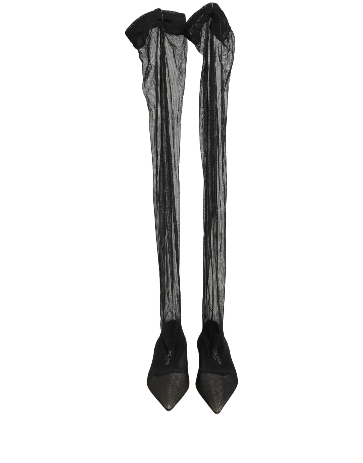 Dolce & Gabbana Black Over The Knee Tulle Flats Boots Shoes