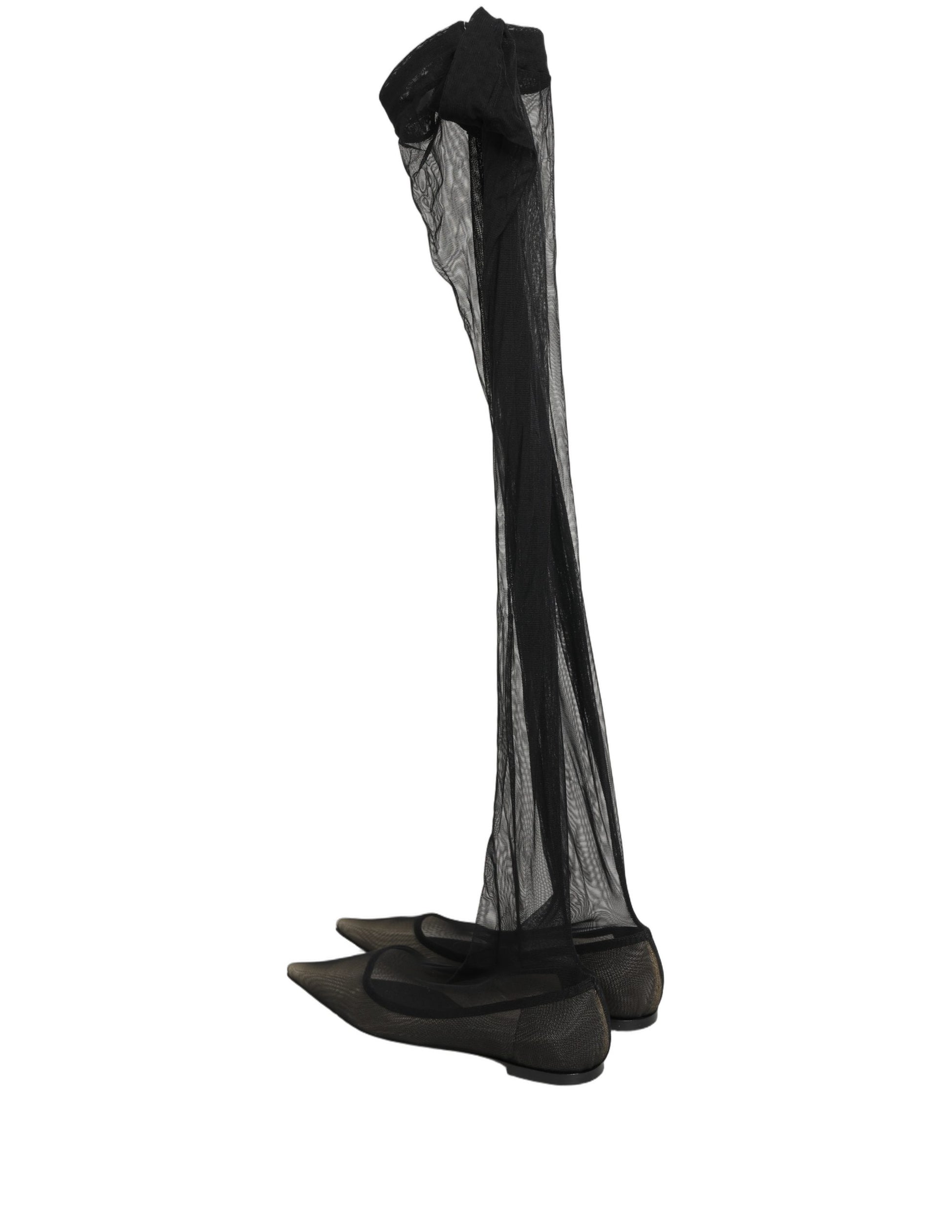 Dolce & Gabbana Black Over The Knee Tulle Flats Boots Shoes