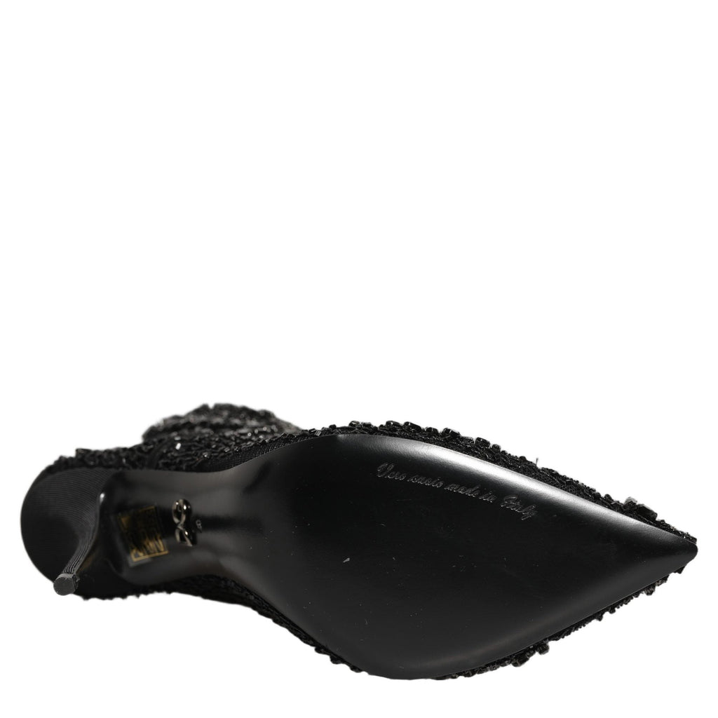 Dolce & Gabbana Black Embellished Mesh Ankle Boots Shoes