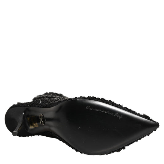 Dolce & Gabbana Black Embellished Mesh Ankle Boots Shoes