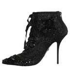 Dolce & Gabbana Black Embellished Mesh Ankle Boots Shoes