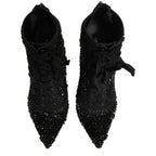 Dolce & Gabbana Black Embellished Mesh Ankle Boots Shoes