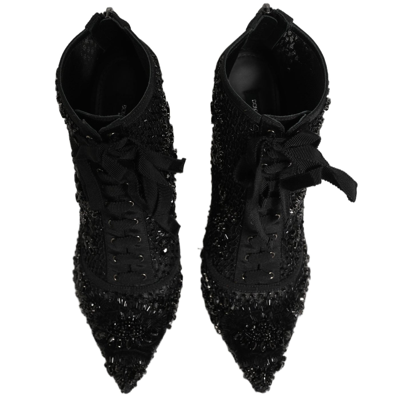 Dolce & Gabbana Black Embellished Mesh Ankle Boots Shoes