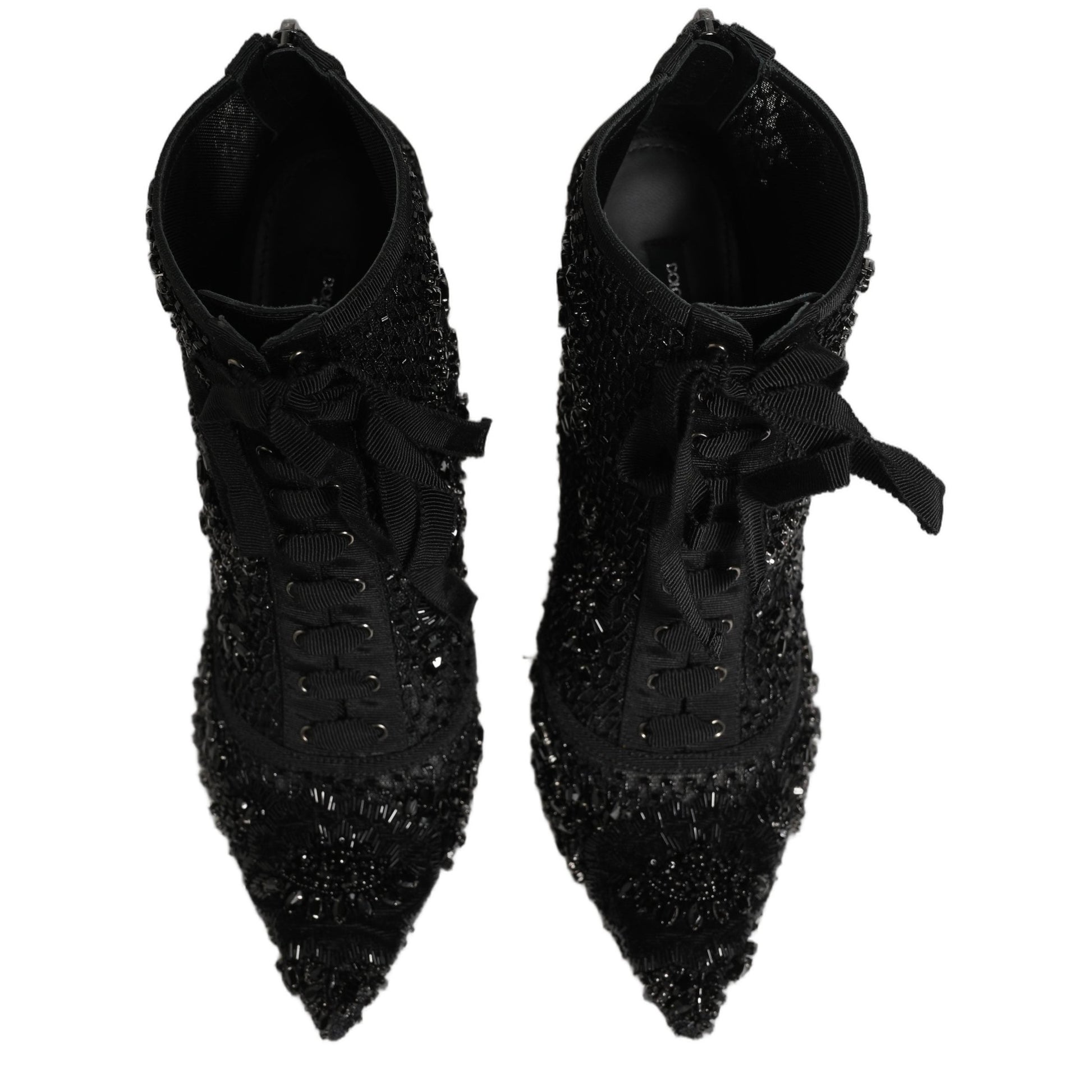 Dolce & Gabbana Black Embellished Mesh Ankle Boots Shoes