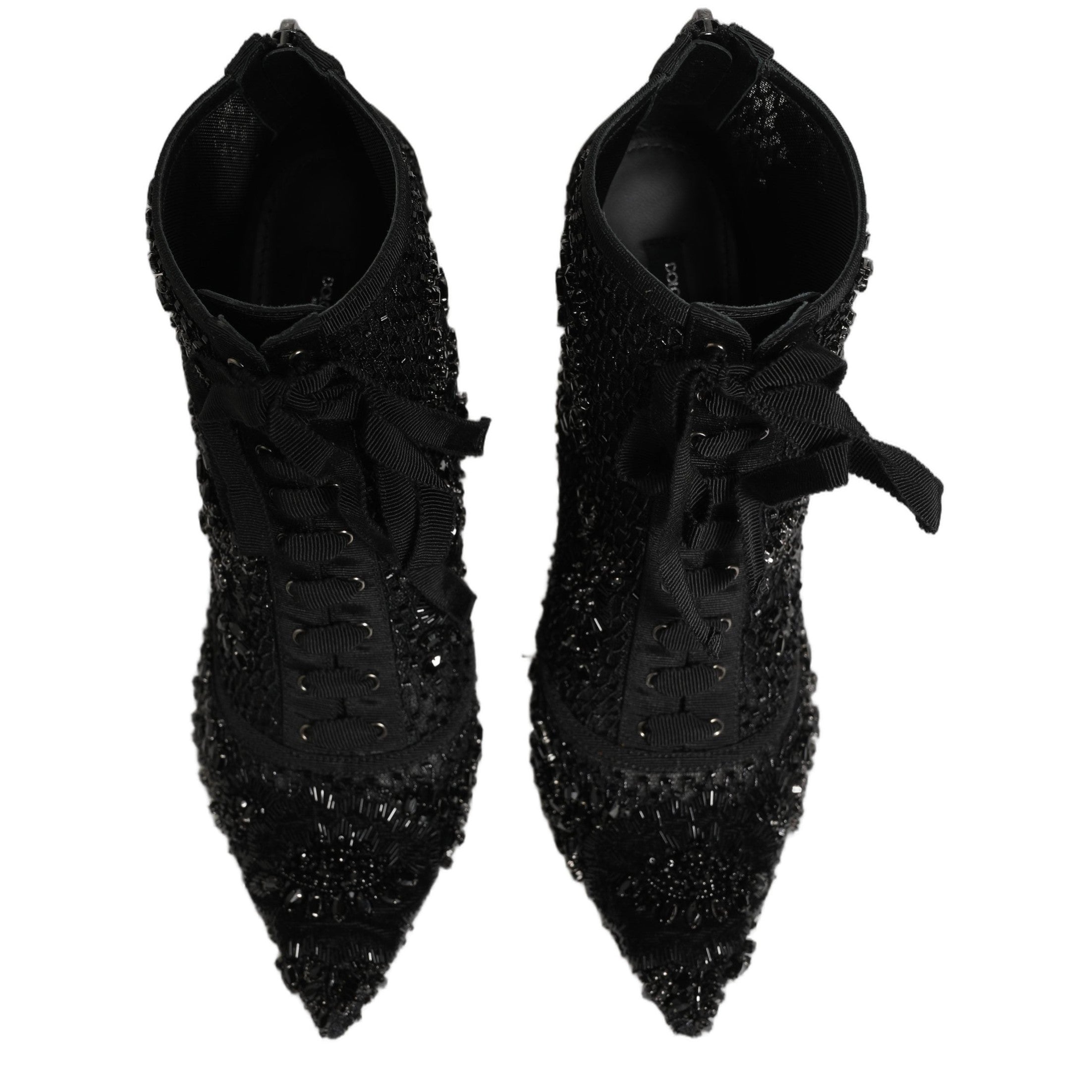 Dolce & Gabbana Black Embellished Mesh Ankle Boots Shoes