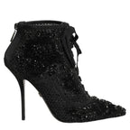 Dolce & Gabbana Black Embellished Mesh Ankle Boots Shoes