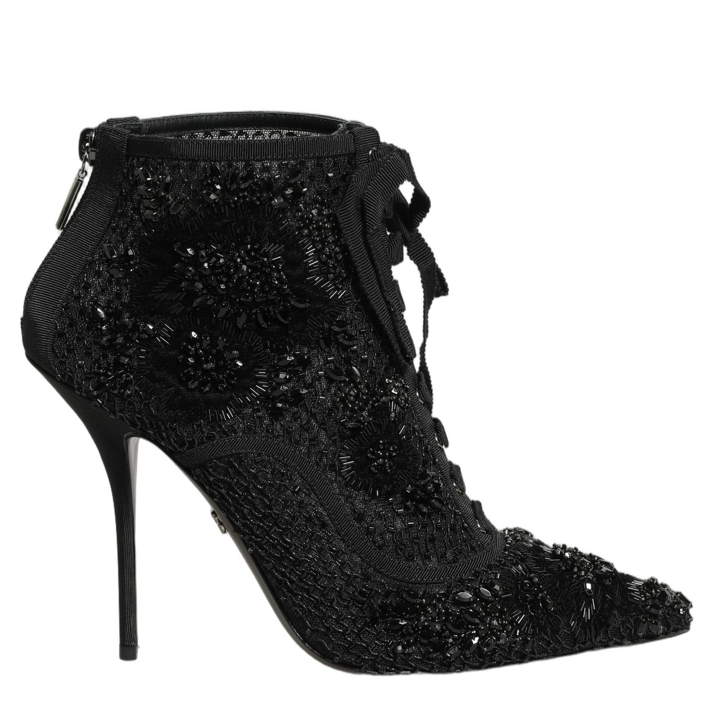 Dolce & Gabbana Black Embellished Mesh Ankle Boots Shoes