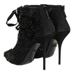 Dolce & Gabbana Black Embellished Mesh Ankle Boots Shoes