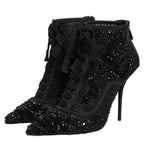 Dolce & Gabbana Black Embellished Mesh Ankle Boots Shoes