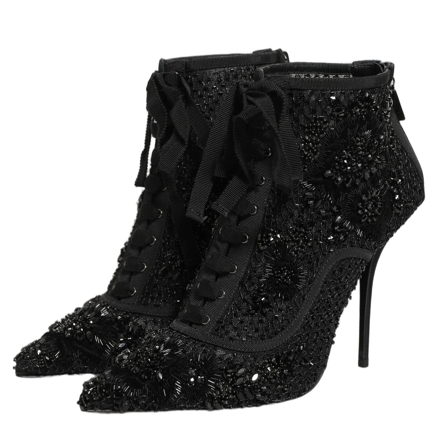 Dolce & Gabbana Black Embellished Mesh Ankle Boots Shoes