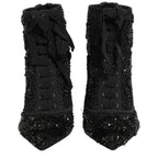 Dolce & Gabbana Black Embellished Mesh Ankle Boots Shoes