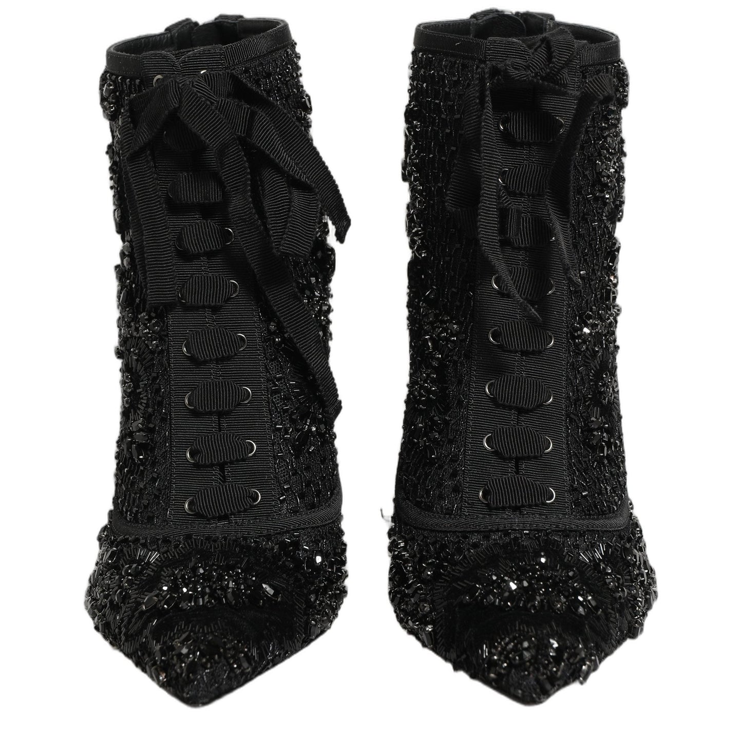 Dolce & Gabbana Black Embellished Mesh Ankle Boots Shoes