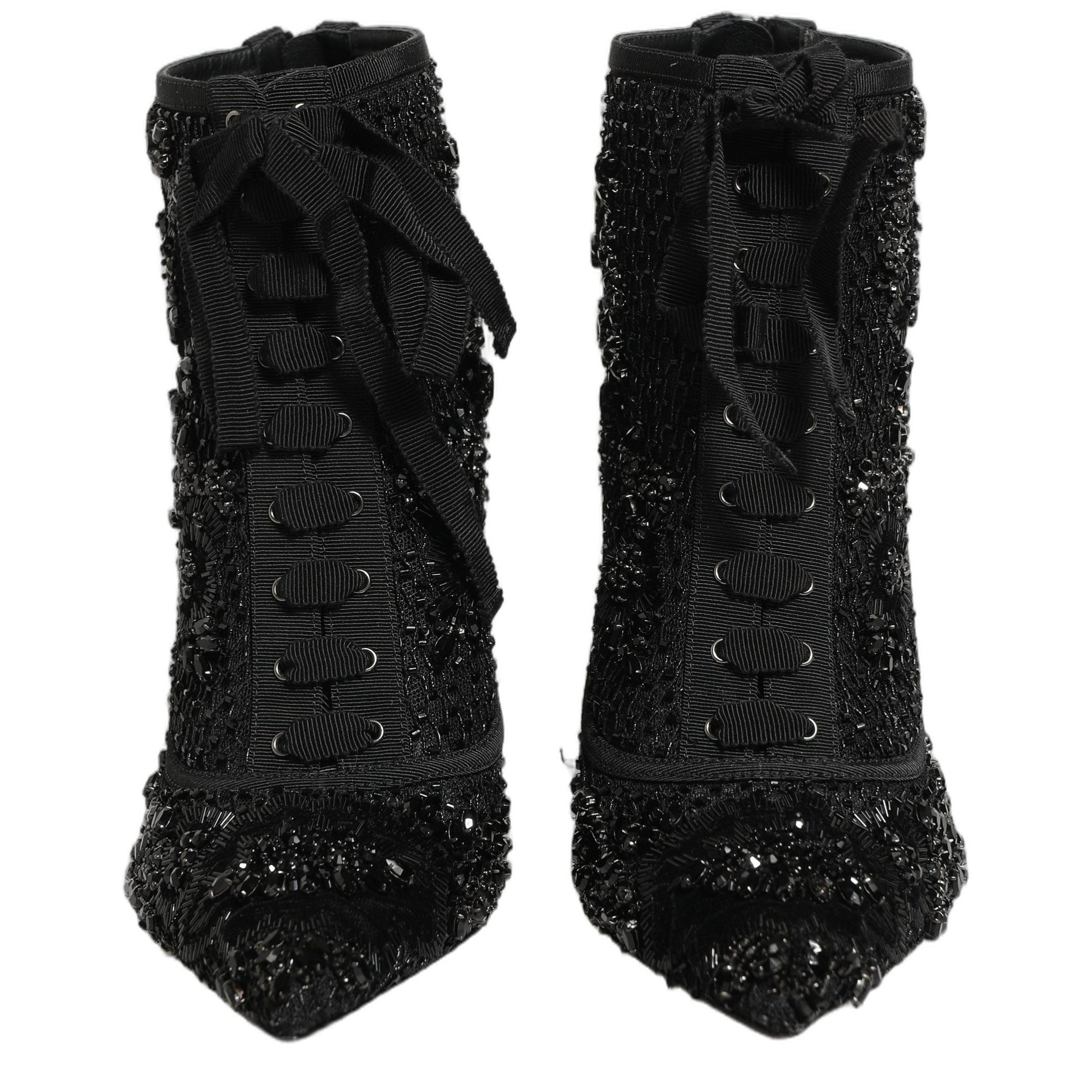 Dolce & Gabbana Black Embellished Mesh Ankle Boots Shoes