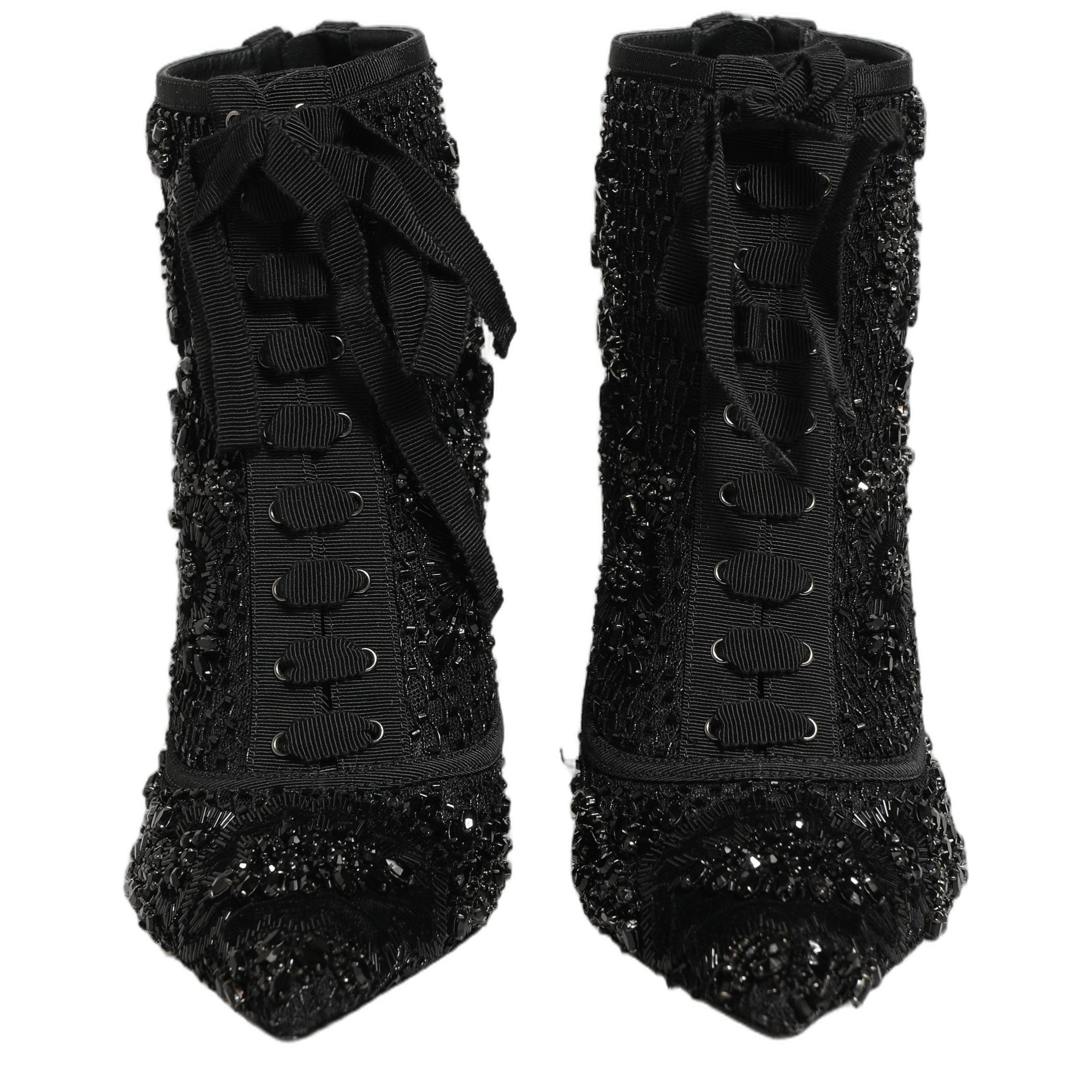 Dolce & Gabbana Black Embellished Mesh Ankle Boots Shoes