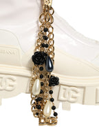 Dolce & Gabbana White Leather Rubber Logo Ankle Boots Shoes