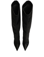 Dolce & Gabbana Black Satin Knee High Stiletto Boots Shoes
