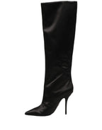 Dolce & Gabbana Black Satin Knee High Stiletto Boots Shoes