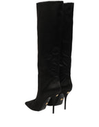 Dolce & Gabbana Black Satin Knee High Stiletto Boots Shoes