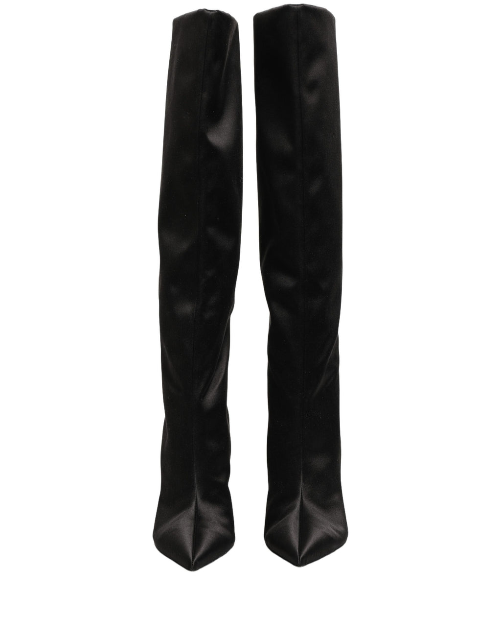 Dolce & Gabbana Black Satin Knee High Stiletto Boots Shoes