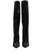 Dolce & Gabbana Black Satin Knee High Stiletto Boots Shoes