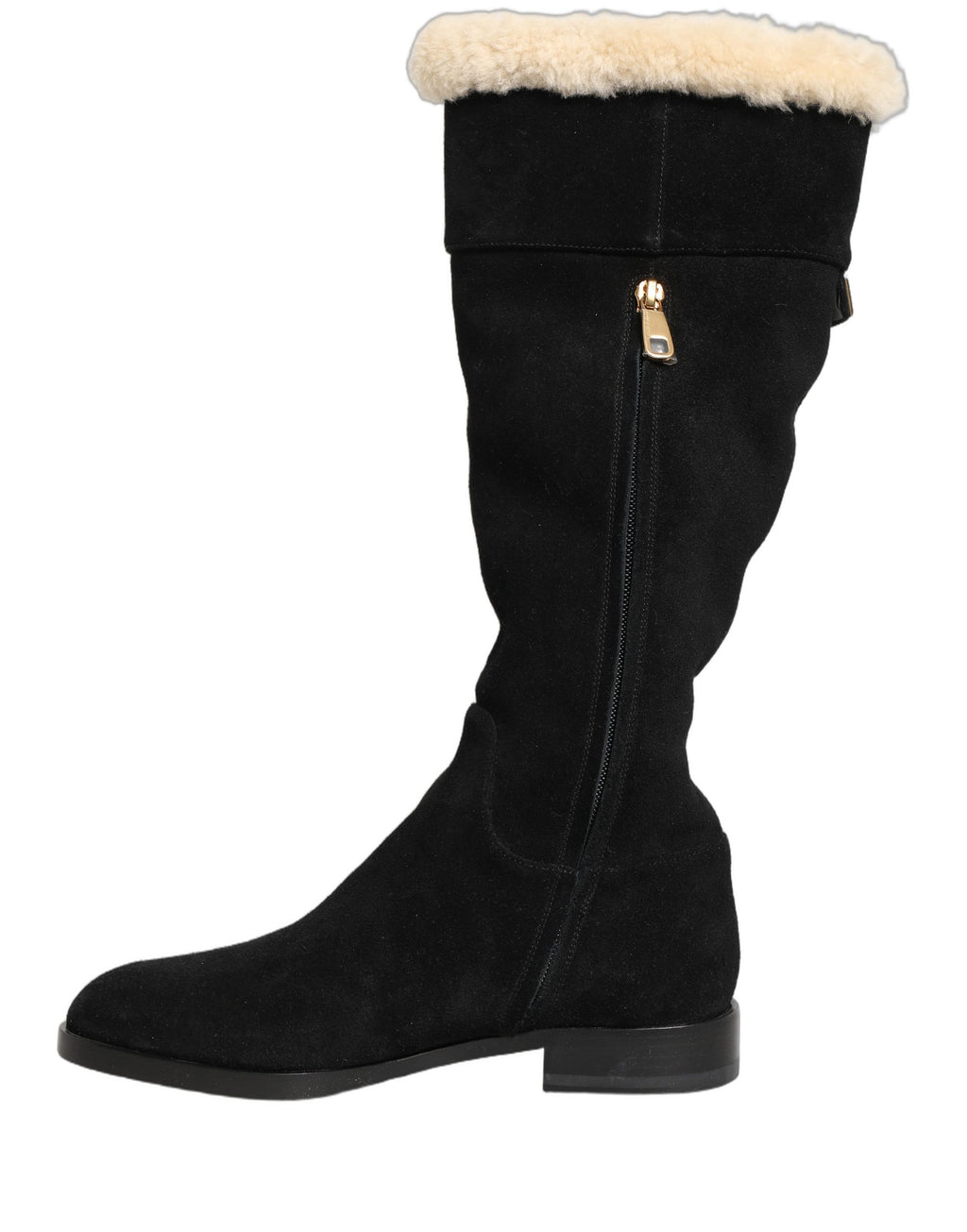Black Dolce & Gabbana suede leather knee-high boots with sleek design and pointed toes.