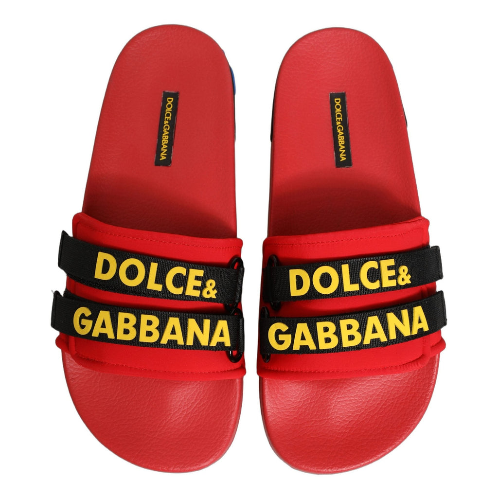 Dolce & Gabbana Red Neoprene Slides Flats Beachwear Shoes
