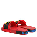Dolce & Gabbana Red Neoprene Slides Flats Beachwear Shoes