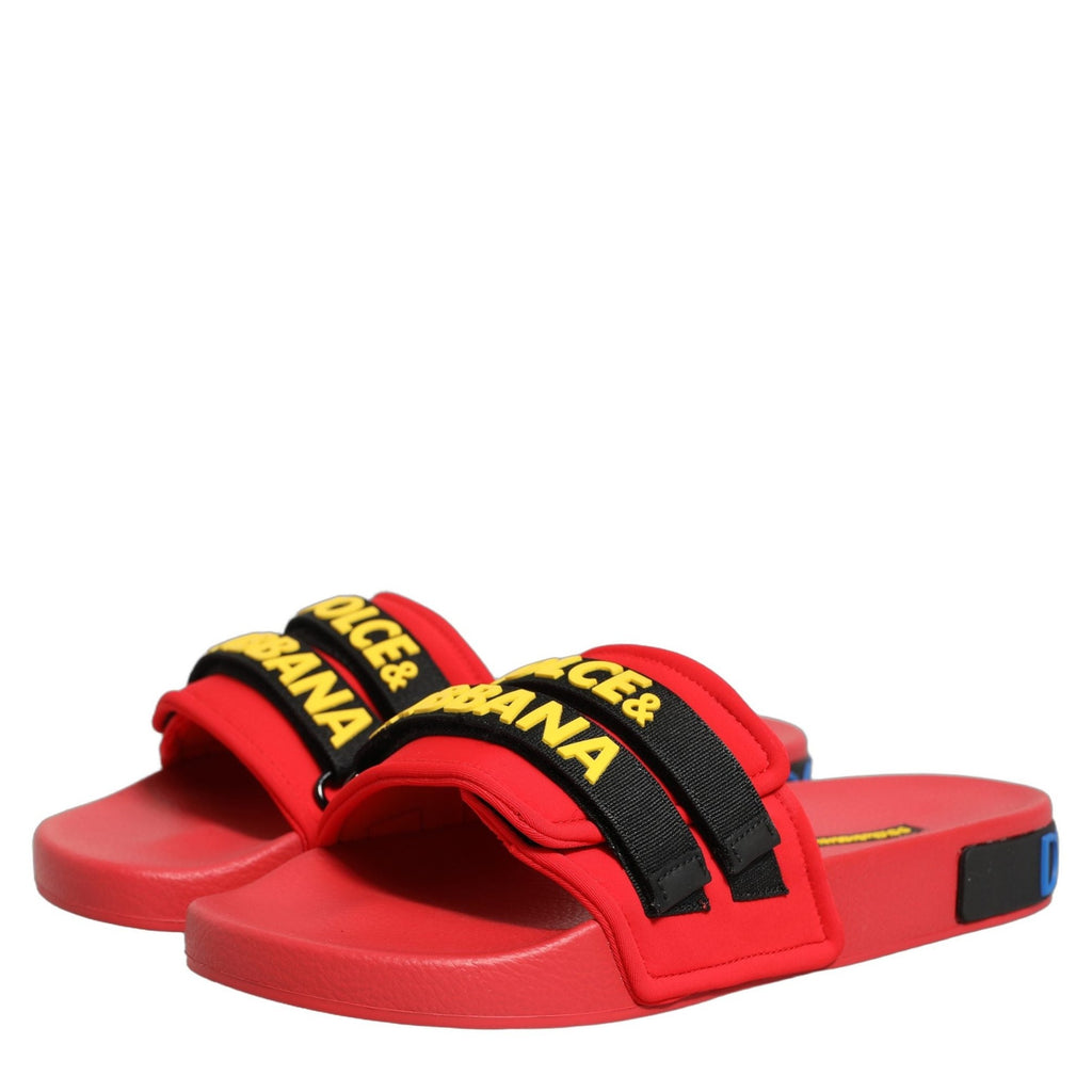 Dolce & Gabbana Red Neoprene Slides Flats Beachwear Shoes