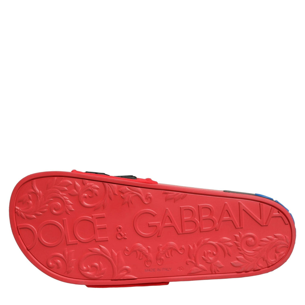 Dolce & Gabbana Red Neoprene Slides Flats Beachwear Shoes