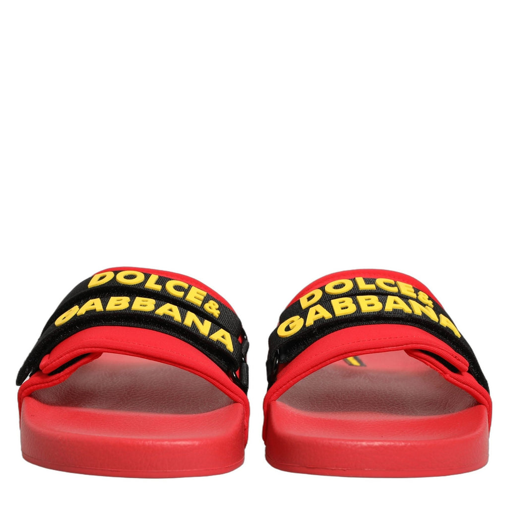 Dolce & Gabbana Red Neoprene Slides Flats Beachwear Shoes