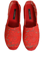 Dolce & Gabbana Red Taormina Lace Espadrille Flats Shoes