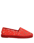 Red Dolce & Gabbana Taormina lace espadrille flats with woven jute soles and delicate lace detailing.