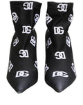 Dolce & Gabbana Black Logo Stretch Heels Ankle Boots Shoes
