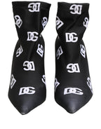 Dolce & Gabbana Black Logo Stretch Heels Ankle Boots Shoes