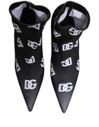 Dolce & Gabbana Black Logo Stretch Heels Ankle Boots Shoes