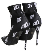Dolce & Gabbana Black Logo Stretch Heels Ankle Boots Shoes