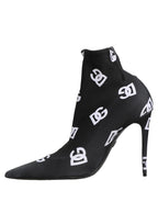 Dolce & Gabbana Black Logo Stretch Heels Ankle Boots Shoes